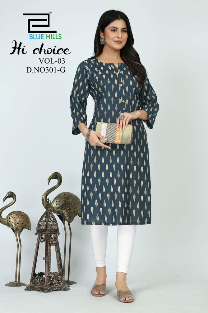 Blue Hills Hi Choice Vol 3 Daily Wear Printed Kurti Catalog
